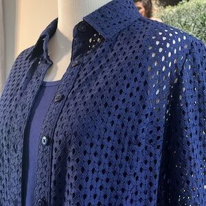 D&CO TWO PIECE TANK AND EYELET  BUTTON DOWN SHIRT SET DARK BLUE SIZE XXS